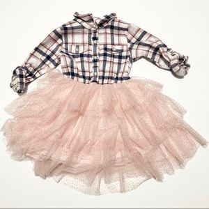 Plaid topped, tulle bottom dress in pinks